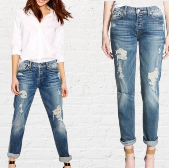 7 For All Mankind Denim - Seven for all Mankind "Josefina" Distressed Skinny Boyfriend Jeans Size 28